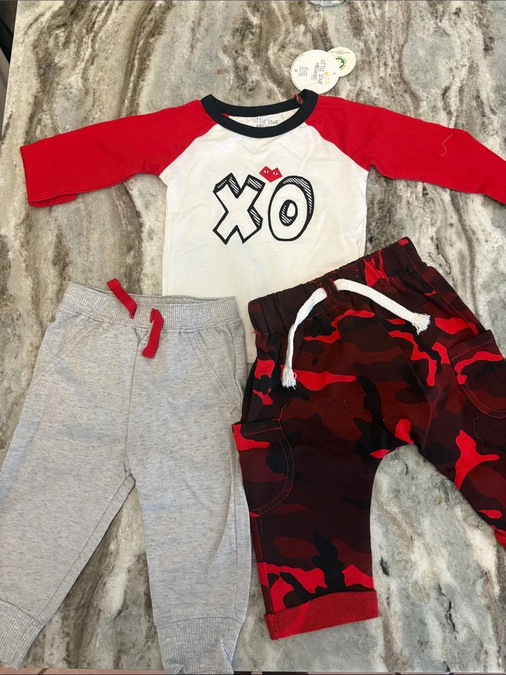 Kids Red Raglan XO Tee & Red Camo Shorts Set